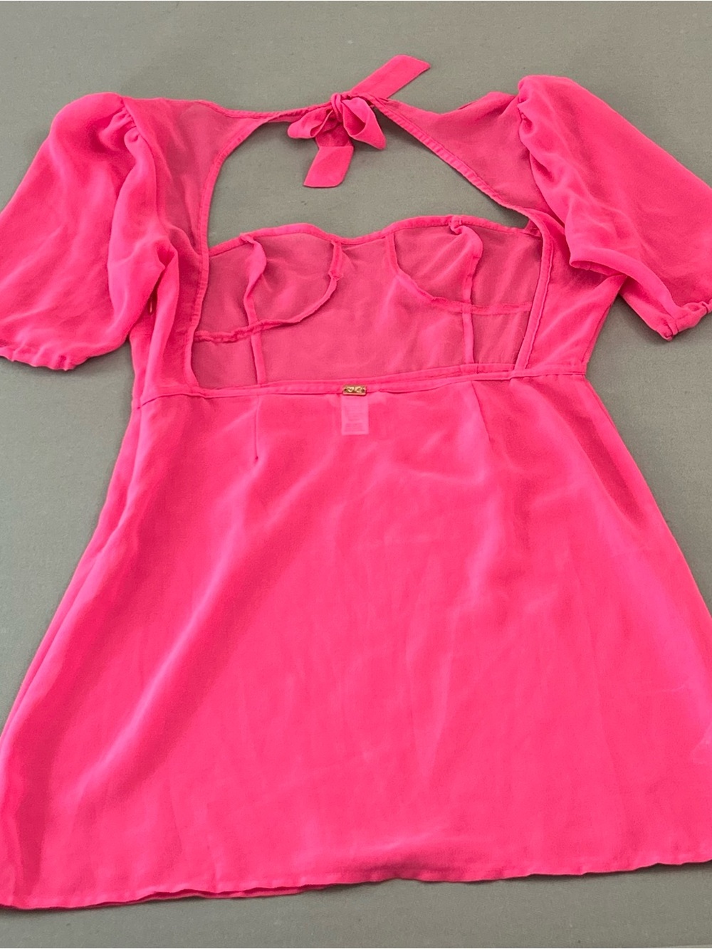 For Love and Lemons Lara Bustier Sheer Short Chemise w/ Puff Sleeves, Open Back - Picture 16 of 16